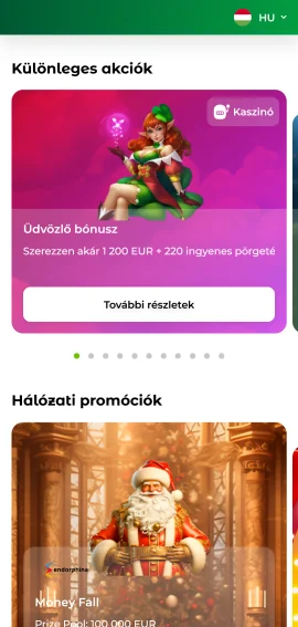 Pillanatkép a bónusz szekcióról a Verde Casino alkalmazásban